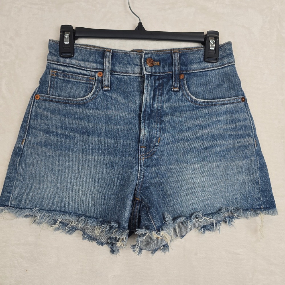 Madewell The Perfect Jean Short Size 25 Blue High Rise Raw Hem AJ248